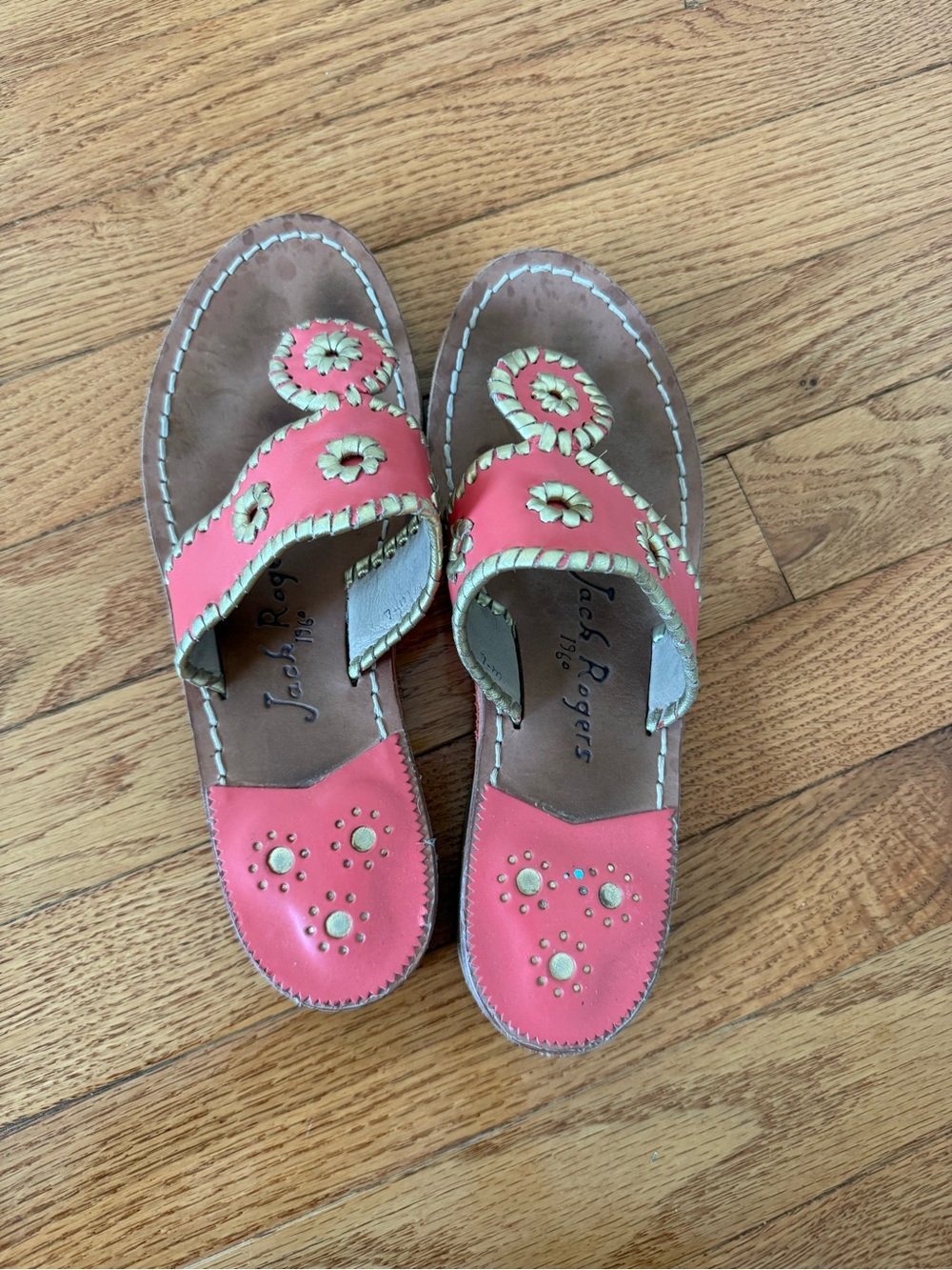 Jack Rogers Pink Coral Whipstitch Slide Sandals